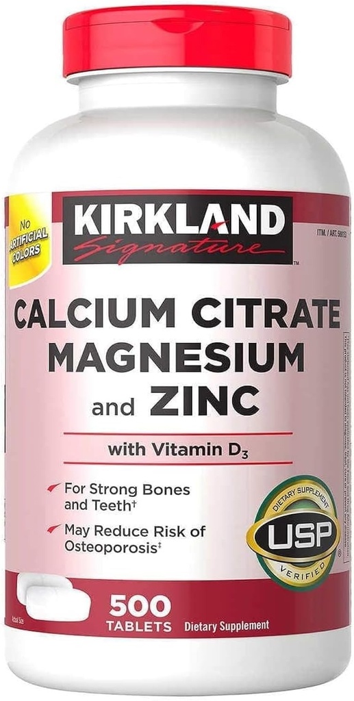 Kirkland Calcio Magnesio Y Zinc, 500 Tabletas. 