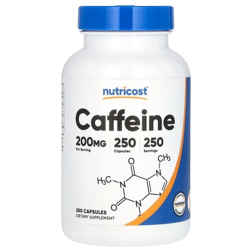 [401052] Nutricost, Cafeína, 200 mg, 250 Cápsulas