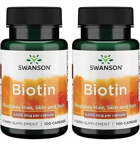 [SW877X2] Swanson 2x Biotin De 5000 Mcg Salud Cabello, Piel, 100 Cáps. 